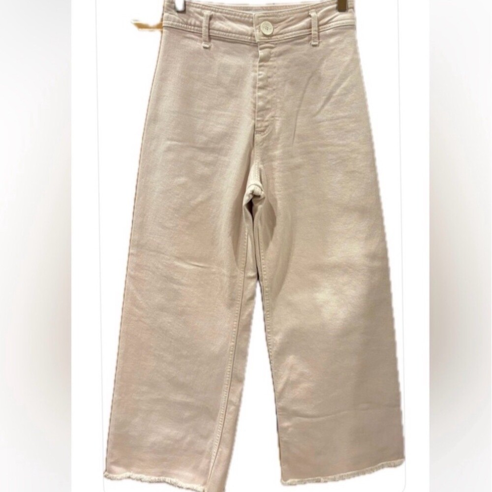 Zara The Marine Straight Jeans High Rise Wide Leg Raw Hem Light Pink Jeans 6